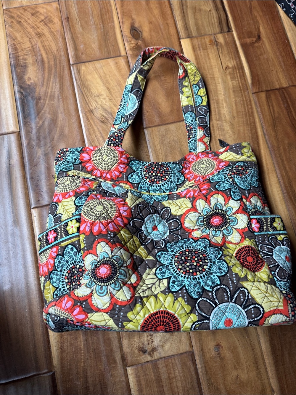 Vera Bradley Quilted Floral Tote - Turquoise, Red, Yellow, Brown